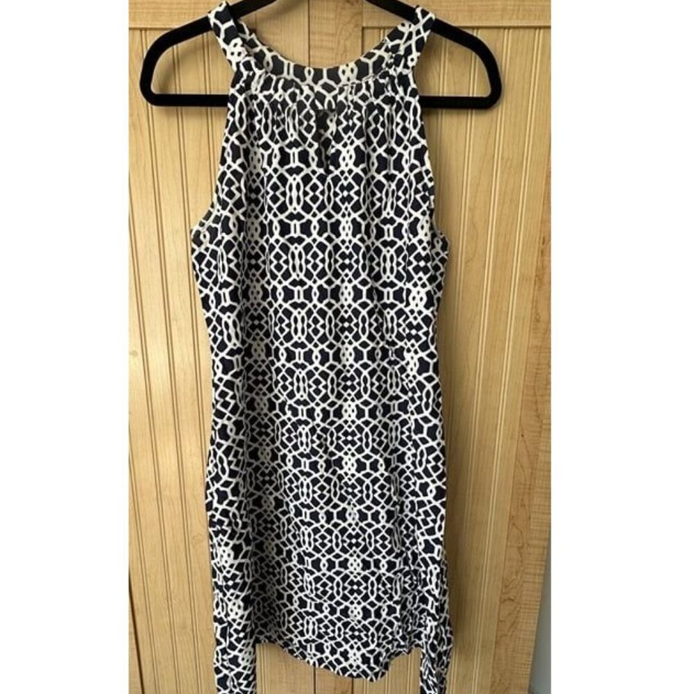 Womans Jude Connally Navy‎ White Geo Print Sleeveless Dress Size Medium *READ*